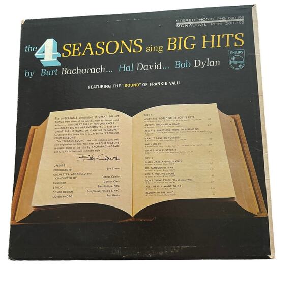 The 4 Seasons Sing Big Hits LP 1965 PHM 200-193 Phillips Bacharach David Dylan - Picture 2 of 3
